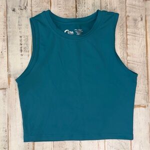 Zyia Active Teal Sleeveless Crop Top | Size M | Seamless & Sporty